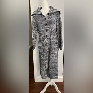 Frame Like New Navy and White Long Knit Cardigan with Belt